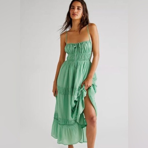 Free People Taking Sides Maxi Dress in Green - Picture 1 of 4
